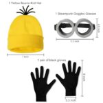 HEYFIZZ 3Pcs Halloween Costume Accessories Adult,Goggles Glasses/Yellow Beanie/Gloves for Men Women Cosplay Party Set