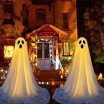 DAZONGE 2 Packs Halloween Decorations Outdoor, Spooky Ghost Halloween Decor with String Lights Battery Operated, Easy to Assemble Ghost Decorations for Front Porch Yard