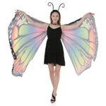 Spooktacular Creations Adult Butterfly Costume, Wing Cape Shawl with Lace Mask and Black Velvet Antenna Headband for Adult Women Halloween Costume-Rainbow