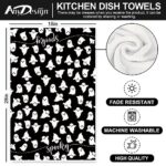 AnyDesign Halloween Kitchen Towel 18 x 28 Inch Black White Ghost Dishcloth Scary Hand Drying Tea Towel for Halloween Baking Cooking Home Kitchen Decor Housewarming Gift, 2Pcs