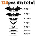 Bats Wall Decor 120PCS Halloween Decoration Bats Realistic PVC 3D Black Scary Bat Wall Stickers for Creepy Home Decor Halloween Party Decorations DIY Wall Decal Bathroom Indoor Halloween Decor