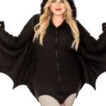 Leg Avenue womens Cozy Bat Hooded Fleece dress – Cute Winged Halloween for women Adult Sized Costumes, Black, 1X 2X US