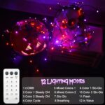 Orange Purple Halloween 33ft 100 LED String Lights Battery Operated, Dual Color Changing Fairy Lights Black Wire with Remote Timer Outdoor Indoor Twinkle Lights for Xmas Halloween Tree Party Decor