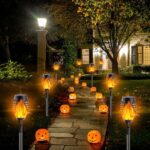 12-Pack Orange Solar Halloween Lights Outdoor for Halloween Decorations with Flickering Flame (Upgraded Super Bright), Waterproof Tiki Torches Flame Torch for Outside Christmas Pathway Yard Decor