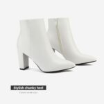 DREAM PAIRS Women’s Chunky Heel Ankle Booties Pointed Toe Short Boots,Size 6,White/Pu,SIANNA-1