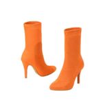 JooJaky Woman Fashion Pointed Toe Ankle Booties Stilettos Solid Color Short Boots Orange