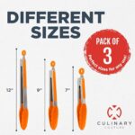 Silicone Kitchen Tongs for Cooking with Silicone Tips, Heat Resistant Tongs for Serving Food, 7-Inch, 9-Inch, 12-Inch Locking Silicone Tongs, Set of 3 Salad Tongs, Orange Kitchen Utensils