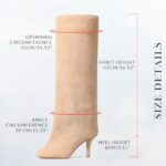 VOMIRA Women’s Knee High Boots Nude Suede Boots Wide Calf Boots Square Toe Stiletto Boots Fall Winter Pull On High Heel Long Boots Ladies Fahion Dress Tall Boots Slouchy Boots