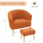 Andeworld Velvet Accent Chair with Ottoman,Upholstered Modern Single Sofa Side Chair,Comfy Barrel Club Living Room Armchair with Golden Metal Legs for Bedroom Living Reading Room Office,Caramel Orange