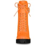 Allegra K Women’s Zip Platform Chunky Heel Combat Orange Boots 8.5 M US