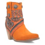 Dingo Womens Bandida Paisley Studded Round Toe Casual Boots Ankle Mid Heel 2-3″ – Orange – Size 8 M