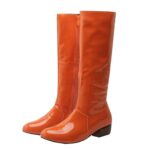 Bellirala Womens Patent Leather Zip Up Knee High Flat Mid Calf Boots Orange US Size 10