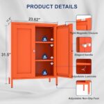 YAUWOH Metal Bathroom Storage Cabinet, Metal Storage Cabinet with 2 Adjustable Shelves & 2 Doors,Freestanding Sideboard Cabinet for Small Spaces, Living Room, Home Office, Dining Room,Orange