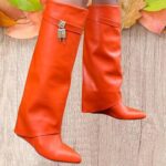 Liliana Women Knee High Wedge Boot Mutto-1 Orange1 7.5