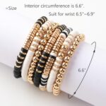 GOOJIDS Surfer Heishi Clay Bead Bracelets for Women Bohemian Stackable Gold Beaded Stretch Bracelets Elastic Layering Friendship Bracelets Boho Jewelry Gifts