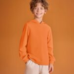 Haloumoning Boys Fashion Hoodies Kids Long Sleeve Hooded Sweatshirts 5-14 Years Orange