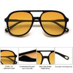 SOJOS Retro Polarized Aviator Sunglasses for Women Men Classic 70s Vintage Trendy Square Aviators SJ2174, Black/Dark Yellow Tint