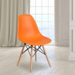 Flash Furniture Elon Series Orange Plastic Chair with Wooden Legs for Versatile Kitchen, Dining Room, Living Room, Library or Desk Use