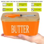 Lovelyduo Large Butter Dish with Lid for Countertop Ceramic Butter Container with Knife Holder Spreader Double Silicone Seals Butte Keeper Rectangle Orange