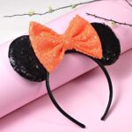 FANYITY Mouse Ears, Sequin Mouse Ears Headband for Girls Women Halloween Birthday Party (Orange Bow)