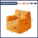 MAXYOYO Bean Bag Chair, Tufted Bean Bag Couch Lazy Chair, Living Room Bean Bag Sofa with Filler for Adult Teens Kids, Corded Fabric Accent Sofa Chair for Bedroom Dorm, Orange