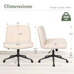 Orange Factory Criss Cross Chair with Wheels, Armless Cross Legged Office Desk Chair, Wide Comfy Vanity Rolling Swivel Modern Comfortable Fabric Computer Task Chairs for Home Office (Beige)