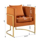 Newnno Velvet Modern Accent Chairs Set of 2, Upholstered Barrel Armchair Mid Century with Pillow for Living Room, Comfy Single Vanity Chair with Metal Gold Legs for Bedroom, Orange