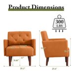 RXRRXY Faux Leather Accent Chair Modern PU Armchair, Retro Tufted Upholstered Arm Chair, Comfy Leather Club Chair Single Sofa for Living Room, Bedroom, Reading Room, Apartment (Orange)