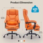 FANTAWESO High Back Home Office Desk Chair – Adjustable Height Reclining Executive Chair w/Padded Armrest, Big and Tall PU Leather Computer Chair with Swivel Wheels, Orange