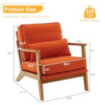 Karl home Accent Chair Wide Armrest Mid-Century Lounge Chair Linen Fabric Armchair with Lumbar Pillow & Solid Wood Frame for Living Room, Bedroom, Balcony, Burnt Orange