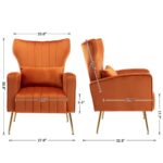 Janoray Velvet Accent Armchair for Living Room and Bedroom Comfy Reading Lounge Chair with Modern Wingback and Gold Legs on Side Corner, Orange