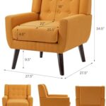 Accent Chair Mid Century Modern Armchair,Comfy Single Sofa for Living Room,Button Tufted Armrest Reading Seat Bedroom Side Sitting for Home Office,Recliner Chair, Home Theater Seating,Orange