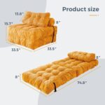 MAXYOYO Folding Sofa Bed, Convertible Sleeper Chair with Pillow Foldable Mattress with Back Support, Portable Fold Out Chair Bed Comfy Floor Sofa Lounge for Living Room Bedroom, Orange, Single