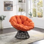 OSP Home Furnishings Wicker Papasan Chair with 360-Degree Swivel, Grey Frame with Orange Cushion