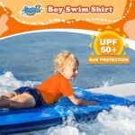 Boys Rash Guard Short Sleeve, Orange UPF 50+ Sun Protection Rashguard Slim Fit Swim Shirt Fishing Surf Quick Dry Cool Beach Clothes for Toddler Youth Kids Size 10-12 Years