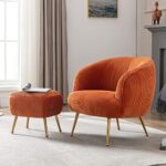 DUOMAY Modern Accent Chair with Ottoman, Velvet Upholstered Barrel Chair with Footrest, Comfy Lounge Arm Chair Reading Corner Chair for Living Room Bedroom Office, Single Sofa with Ottoman, Orange