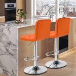 MoNiBloom Bar Stools Set of 2 Square Back PU Leather Counter Height Adjustable Swivel Barstools with Footrest for Home Kitchen Dining Room, Orange