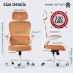 TRALT Office Chair Ergonomic Desk Chair, 330 LBS Home Mesh Office Desk Chairs with Wheels, Comfortable Gaming Chair, High Back Office Chair for Long Hours (Orange)